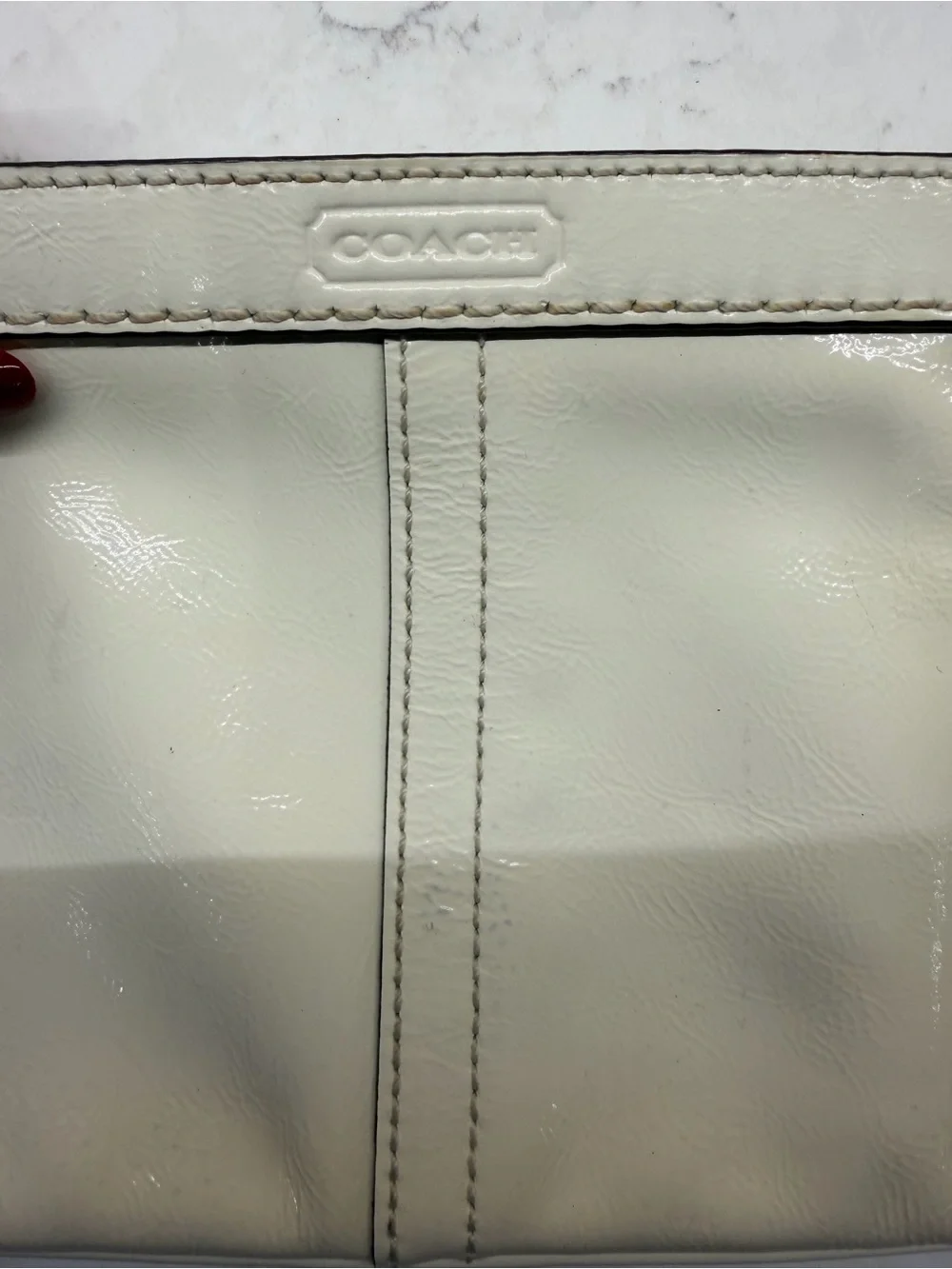 Coach Cream Patent Leather Wristlet Clutch